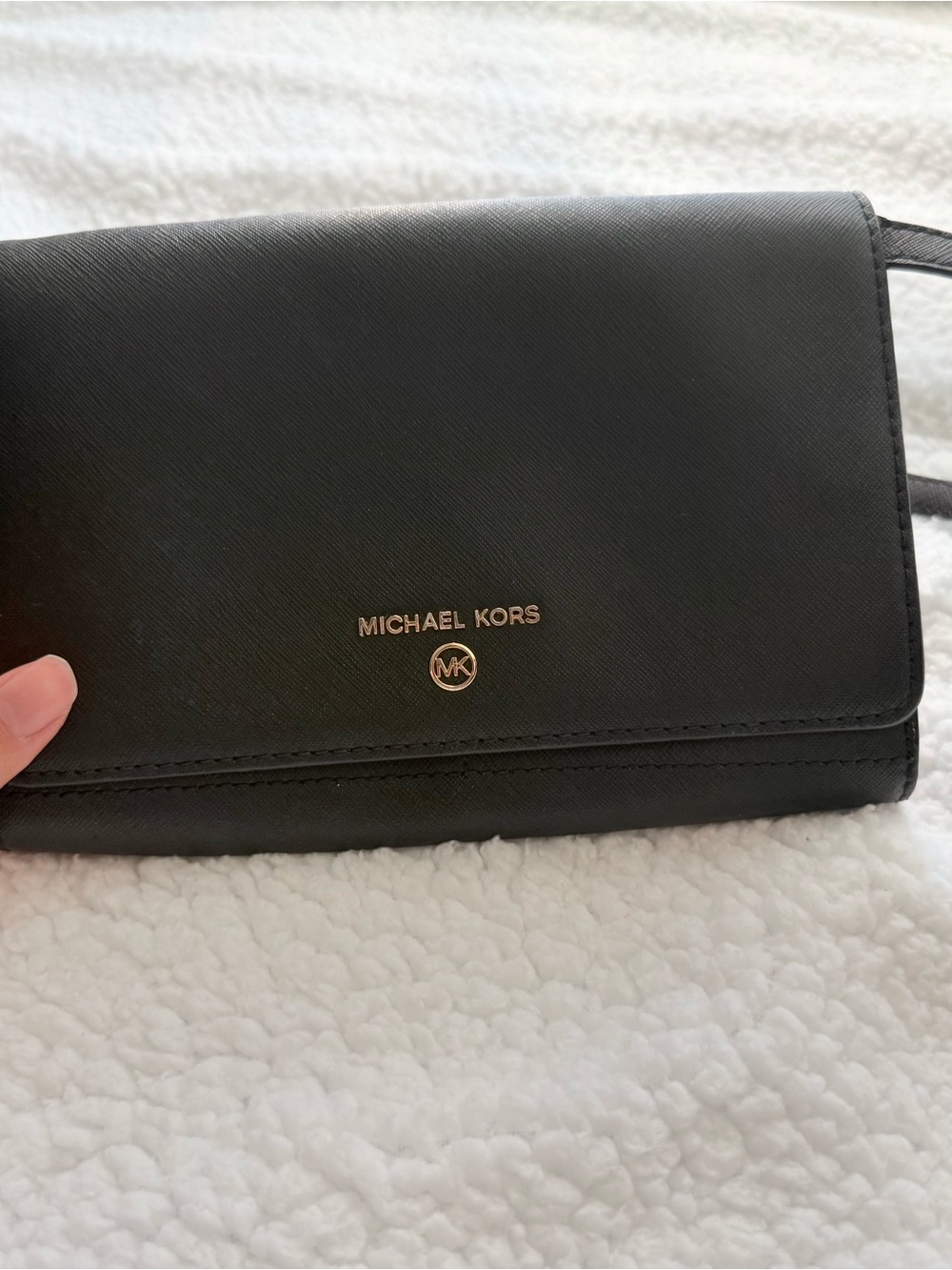 Michael Kors Black Leather Crossbody with Gold Logo
